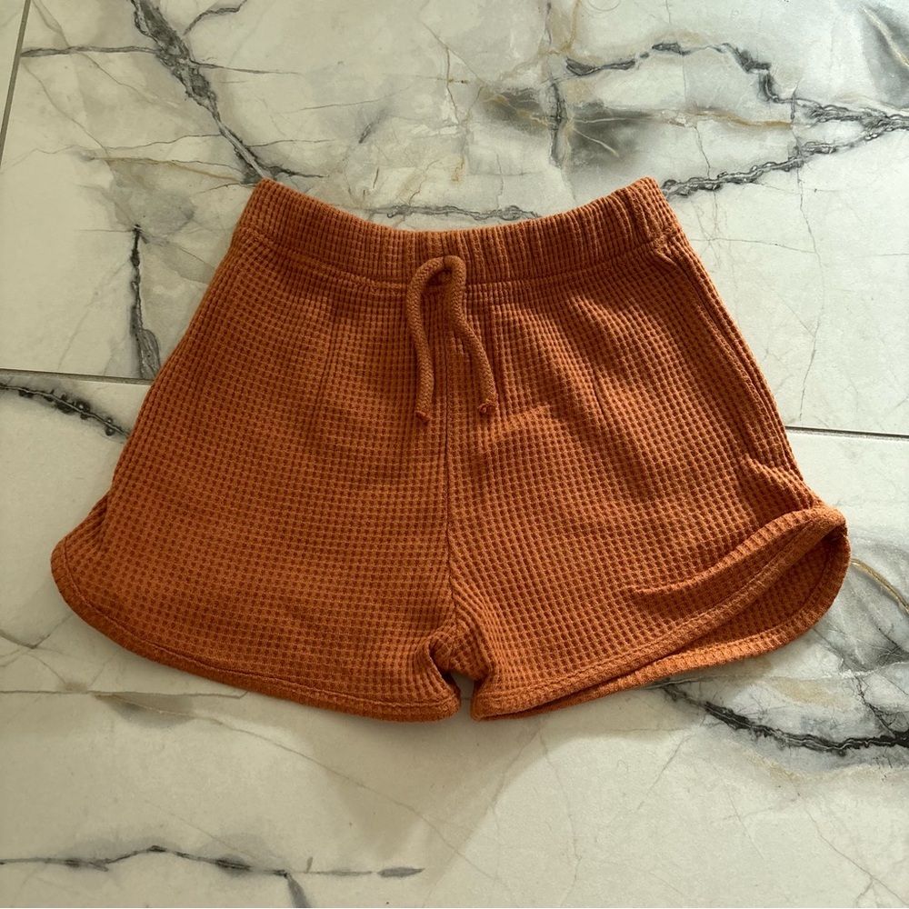Zara High Waist Waffle Knit Shorts - Rust